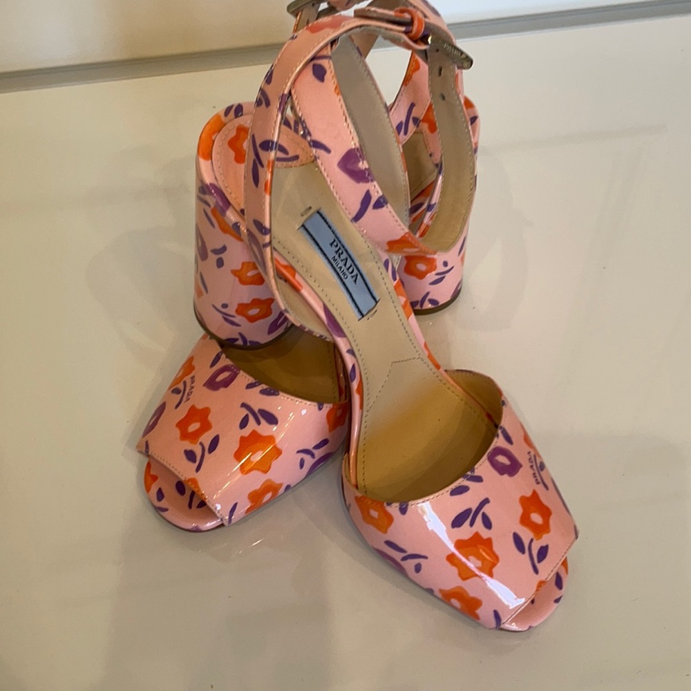 Prada Floral  Heel Sandals 37.5